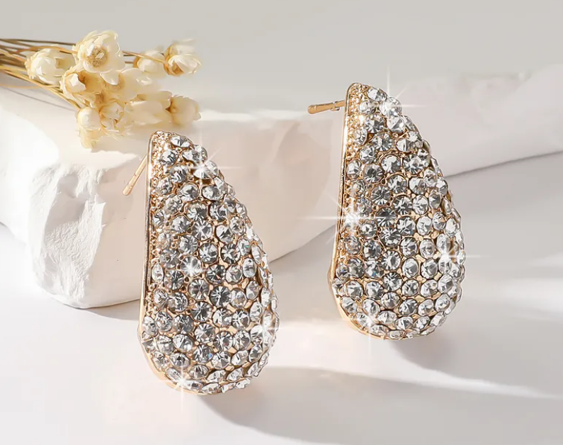 Shiny Crystal Water Drop Earrings - Elegant Rhinestone Inlay