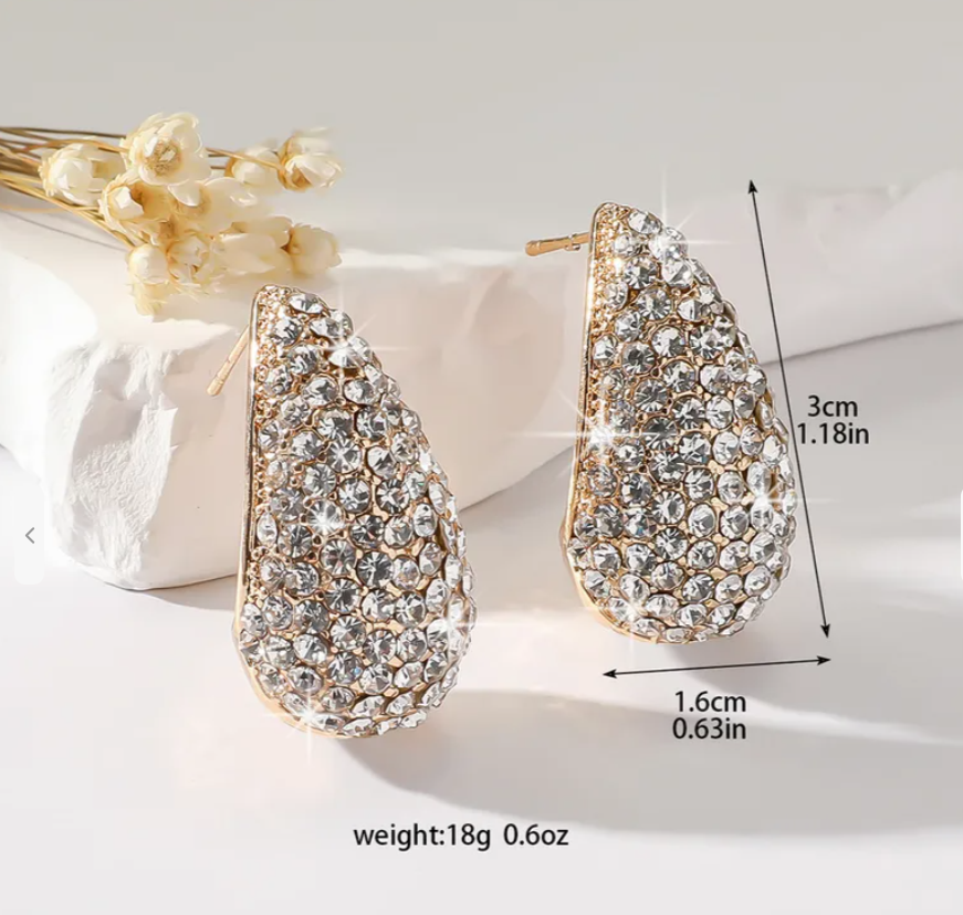 Shiny Crystal Water Drop Earrings - Elegant Rhinestone Inlay