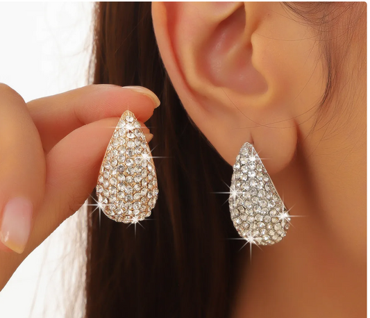 Shiny Crystal Water Drop Earrings - Elegant Rhinestone Inlay