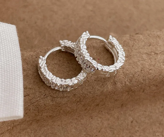 Elegant Vintage Style Geometric Alloy Hoop Earrings - Small Pave Textured Hoops