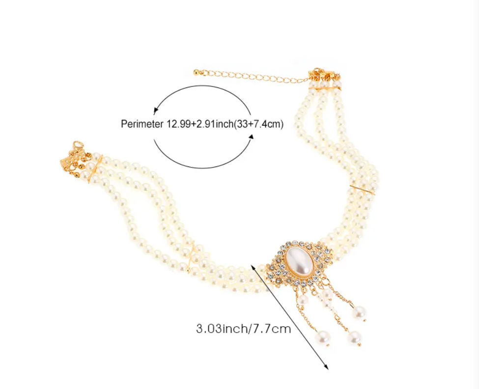 Elegant 3-Layer Imitation Pearl Choker Necklace with Dangle Pendant