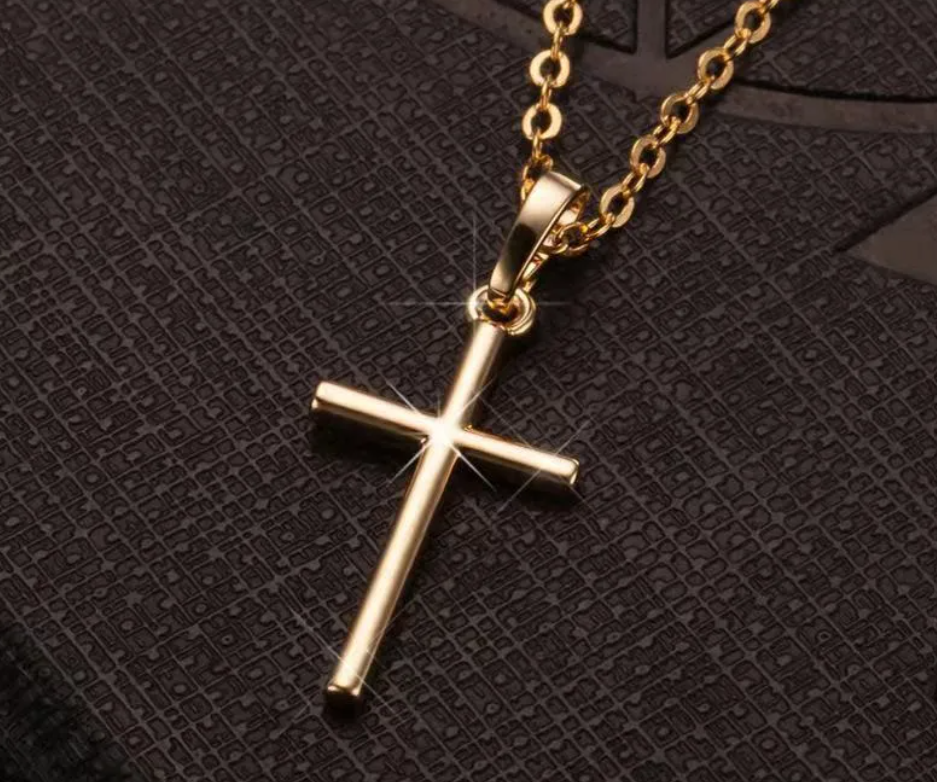 Minimalist Gold Tone Cross Pendant Necklace - Vintage Style Clavicle Chain