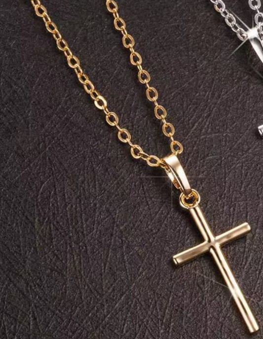Minimalist Gold Tone Cross Pendant Necklace - Vintage Style Clavicle Chain