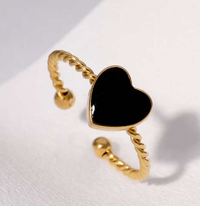 Cute Heart Shape Ring - 18K Gold Plated Stainless Steel Open Ring for Women