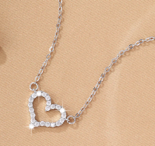 Sparkling Heart Pendant Necklace for Women - Silver Tone, Glam & Cute