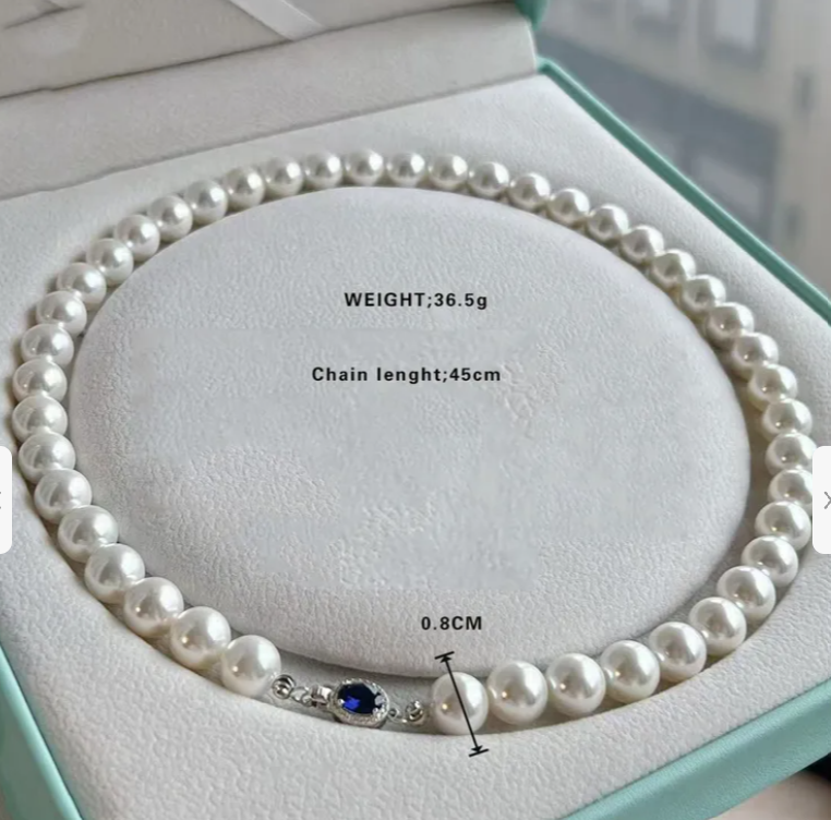 Elegant White Imitation Pearl Choker Necklace with Sapphire Blue Clasp