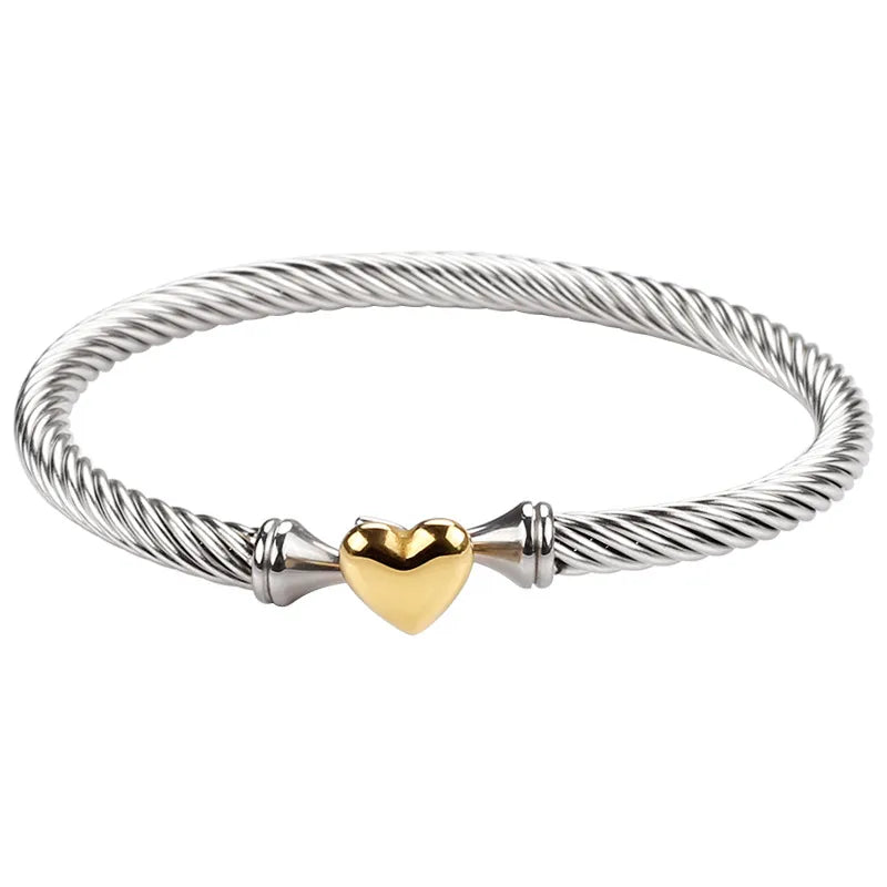 18K Gold Plated Heart Bangle Women's Stainless Steel Simple Style